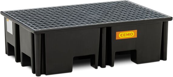 Záchytná vaňa z PE 220/2, pod 2 x 200 l sudy,  s pozinkovaným roštom, certifikovaná